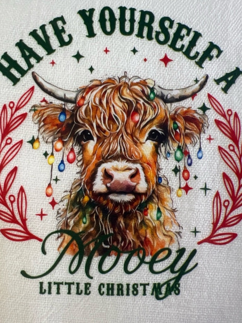 Have Yourself a Mooey Little Christmas Tea Towel - Brown Highland Cow